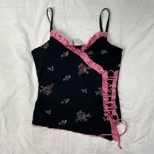 y2k pink and black corset front tank top black orchid
